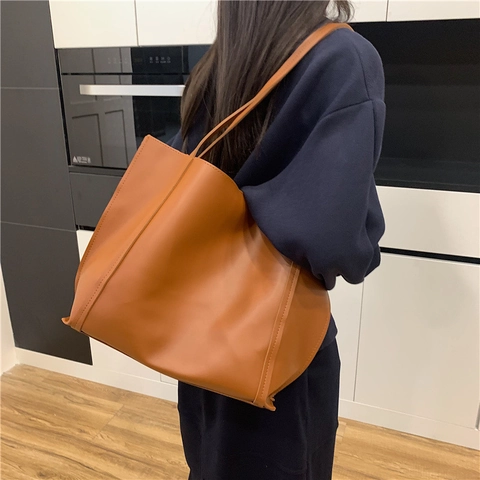 Grande Capacité Cuir PU Sac Cabas Ensemble Avec Sous-Mère Pochette Pour Femme Minimaliste Couture Design Quotidien Navette Épaule Sac