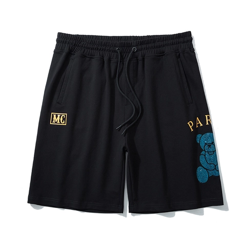 Pantalones Cortos de Talla Grande para Hombre Mezcla de Algodón Oso de Strass Corte Holgado con Cordón Streetwear