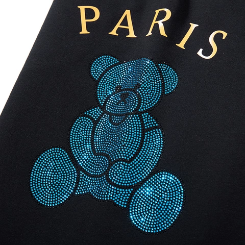Pantalones Cortos de Talla Grande para Hombre Mezcla de Algodón Oso de Strass Corte Holgado con Cordón Streetwear