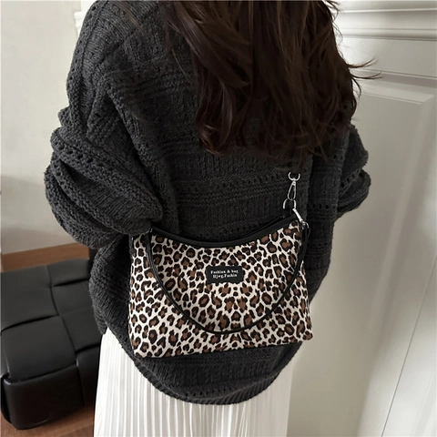 Vintage Leopardenmuster Quadratische Umhängetasche Für Damen Segeltuch Retro Street Trendy Mode Lässige Schultertasche Kleine Handtasche