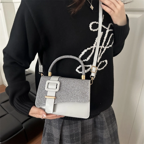 Damen Umhängetasche Pailletten Patchwork Mode Kleine Quadratische Schnalle Elegante Handtasche Täglich Party Taschen