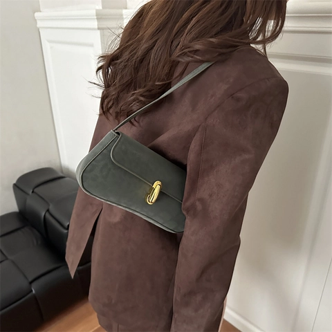 Borsa Sottobraccio in Tessuto Scamosciato Donna Vintage Stampa Leopardata Borsa a Tracolla Con Fibbia in Metallo Casual Moda Pattina Borsa a Mano