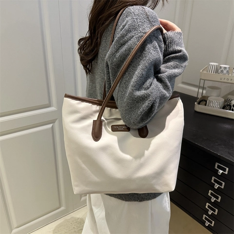 Borsa Tote da Donna in Nylon alla Moda Borsa a Tracolla di Grande Capacità Con Manici in Pelle a Contrasto Borsa Casual