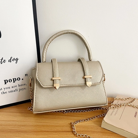 Damen Koreanischer Stil Kleine Quadratische Tasche Minimalistische PU Leder Umhängetasche Mit Kette Und Griff Elegante Handtasche