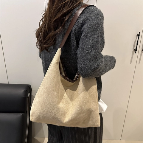 Borsa Tote da Donna Minimalista in Pelle Scamosciata Sintetica e Velluto a Coste Grande Capacità Hobo a Spalla Casual e Versatile per Pendolari