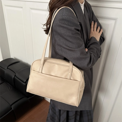 Bolso de Hombro de Cuero PU para Mujer Casual Moda 2025 Bolso Tote Gran Capacidad Minimalista Retro Cierre de Cremallera