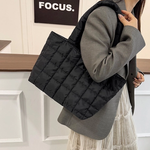 Borsa Tote Trapuntata da Donna Borsa a Tracolla Imbottita di Grande Capacità Modello Quadrato Minimalista Versatile