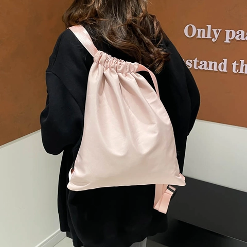 Mochila con Cordón para Mujer Gran Capacidad Color Sólido Tela Bolsa de Viaje Estilo Callejero Casual para Niñas