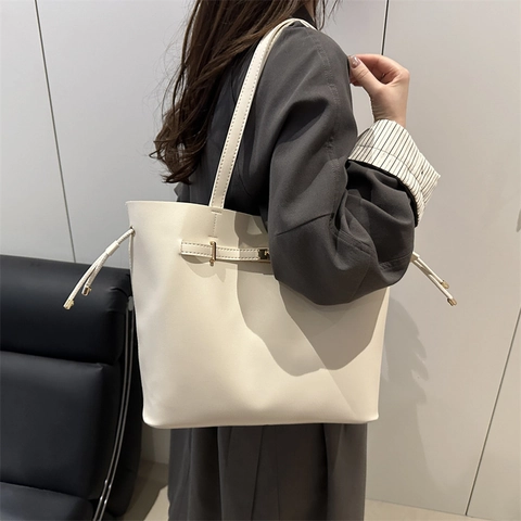 Bolso Tote de Cuero PU Retro para Mujer Gran Capacidad Bolso de Hombro Minimalista Color Sólido Bolso de Mano Casual