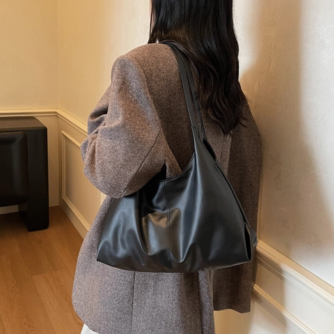 Sac Fourre-tout Minimaliste en Cuir PU Grande Capacité Femme Mode Décontracté Surpiqûres Sac à Épaule Hobo Sac Quotidien