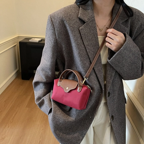 Mini Bolso de Hombro de Nailon para Mujer Retro Patchwork Bolso Cruzado Cuadrado Con Solapa de Cuero Correa Ajustable