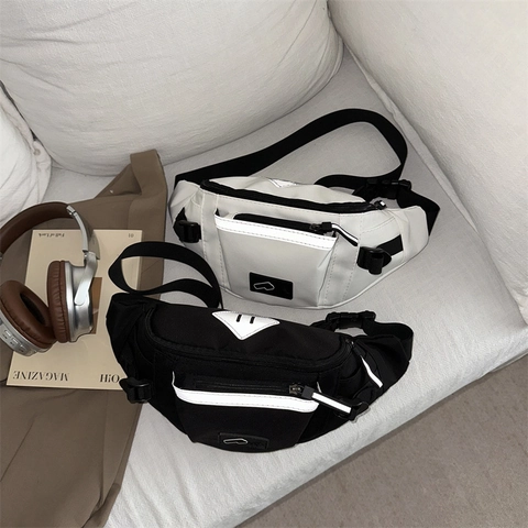 Sac de Poitrine Minimaliste en Nylon Imperméable pour Femmes Avec Bande Réfléchissante Grande Capacité Sac Banane Décontracté Extérieur