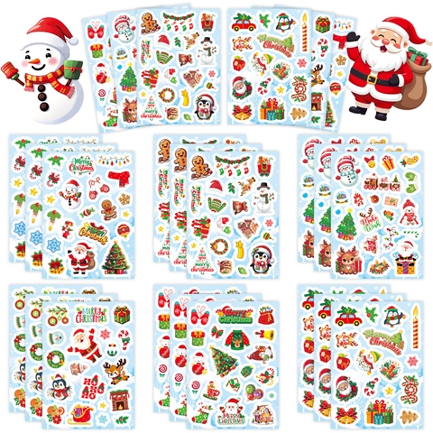 Weihnachtsparty Dekoration Aufkleber Cartoon Weihnachtsmann Schneemann Rentier DIY Urlaub Geschenkbox Aufkleber Für Kinder Feste