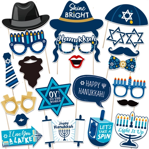 Juego de Accesorios para Fotomatón de Fiesta Hanukkah Menorah Estrella de David Dreidel Decoraciones de Papel para Fiesta