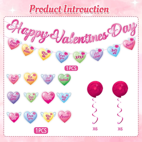 Décoration de la Saint-Valentin Bannière Happy Valentine's Day Carton Cœur Spirales Suspendues Articles de Fête Romantique