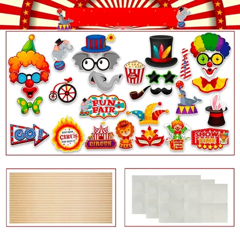 Accessori Foto Booth Circo Carnevale Decorazioni Festa Compleanno Pagliaccio Elefante Leone Baffi Cappello Occhiali Foto