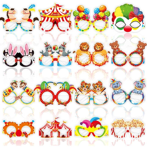 Zirkus Karneval Thema Papier Party Brille Cartoon Tier Clown Zelt Foto Requisiten Für Kinder Geburtstag Party Dekoration