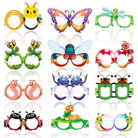 Gafas de Papel para Sesión de Fotos de Cumpleaños con Temática de Insectos Mariposa Abeja Mariquita para Decoración de Fiestas