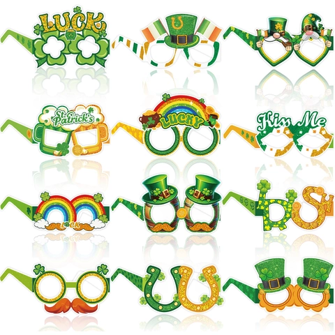 6 Stück St. Patrick's Day Papierbrille Festlich Grün Kleeblatt Regenbogen Muster Fotorequisiten Für Irische Party Geschenke