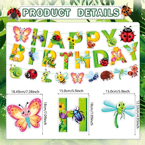 Decorazioni per Feste di Compleanno a Tema Insetti Banner Farfalla Ape Cake Toppers Palloncini in Lattice per Bambini