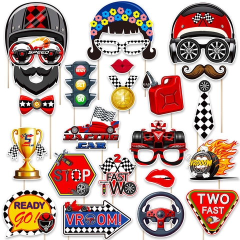 Accessori Fotografici a Tema Corse Maschere in Cartone Portatili Casco Trofeo Segnali per Decorazione Compleanno Ragazzi