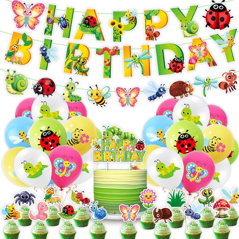 Decorazioni per Feste di Compleanno a Tema Insetti Banner Farfalla Ape Cake Toppers Palloncini in Lattice per Bambini