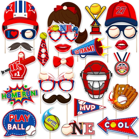 Accessori per Cabine Fotografiche a Tema Baseball in Cartoncino Bianco per Feste di Compleanno Sportive e Celebrazioni