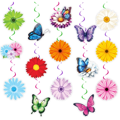 15Pezzi Farfalla di Primavera Fiore Spirale Sospesa Decorazioni per Feste di Compleanno Floreale Farfalla Tema Soffitto Decorazione per Feste