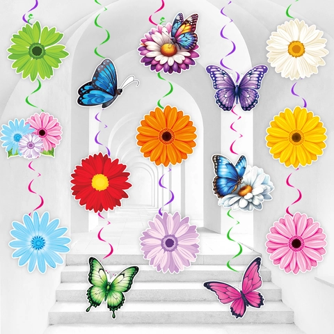 15Pezzi Farfalla di Primavera Fiore Spirale Sospesa Decorazioni per Feste di Compleanno Floreale Farfalla Tema Soffitto Decorazione per Feste