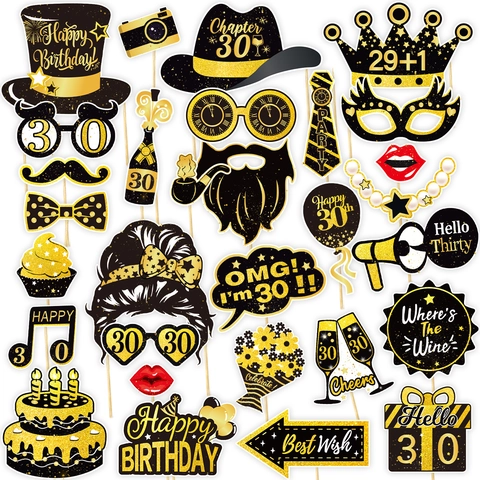 Luxe Zwart Goud Verjaardag Foto Requisieten Grappige Papieren Masker Bril Mijlpaal Viering Feest Decoratie Fotografie Accessoires
