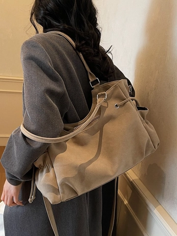 Bolso de Mano Vintage de Cuero PU para Mujer Gran Capacidad Minimalista Bolso de Hombro con Cordón y Correa Ajustable para Diario