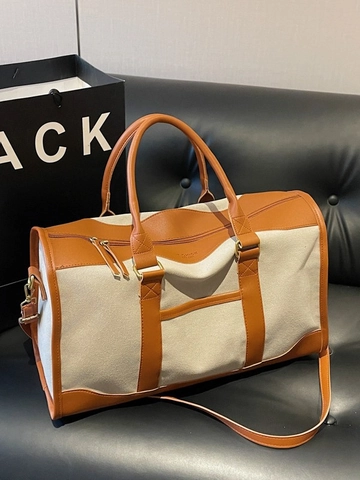 Large Capacity PU Travel Bag Retro Women Duffel Bag Contrast Color Gym Fitness Weekend Overnight Handbag With Shoulder Strap