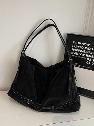 Borsa Tote in Finta Scamosciata Grande Capacità Minimalista per Donna Cuciture a Contrasto Stile Coreano Borsa a Spalla
