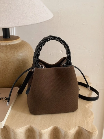 Borsa a Secchiello Urban Chic in Pelle PU Con Manico Intrecciato da Donna Borsa a Tracolla Retro Coulisse Con Palla di Pelo