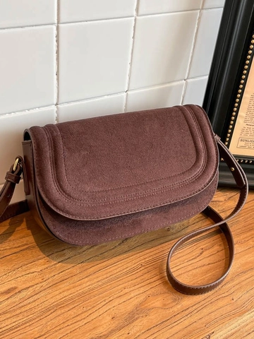 Minimalist PU Leather Saddle Bag For Women Retro Frosted Flap Shoulder Bag Solid Color Crossbody Bag With Dual Straps