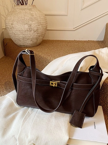 Damen Minimalistische Achseltasche Aus PU-Leder Große Kapazität Koreanischer Lazy-Stil Genähte Baguette-Schultertasche Vintage Casual Handtasche