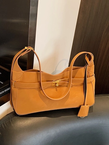 Damen Minimalistische Achseltasche Aus PU-Leder Große Kapazität Koreanischer Lazy-Stil Genähte Baguette-Schultertasche Vintage Casual Handtasche