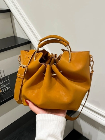 Vintage Τσάντα Πουγκί με Πτυχώσεις για Γυναίκες Retro PU Δερμάτινη Τσάντα Ώμου με Χρυσή Μεταλλική Λαβή Casual Τσάντα