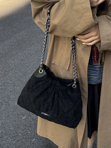 Bolso Bombonera de Cuir PU Acolchado de Rombos para Mujer Gran Capacidad Cadena Bolso de Hombro Moda Invierno Casual