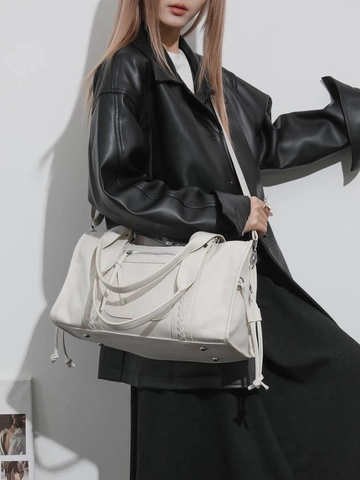 Bolso Boston Vintage de Cuero PU para Mujer Gran Capacidad Textura Trenzada Bolso de Viaje Casual Moda Hombro Bolso Crossbody