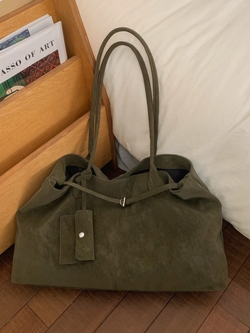 Vintage Large Capacity PU Tote Bag Women Retro Suede Look Minimalist Shoulder Bag with Matching Pouch Commute Handbag