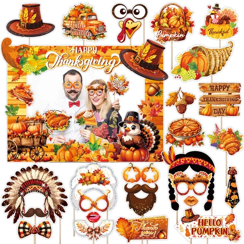 Thanksgiving Foto Requisiten Truthahn Kürbis Ahornblatt Handheld Rahmen Kit Für Herbst Ernte Festliche Party Dekorationen