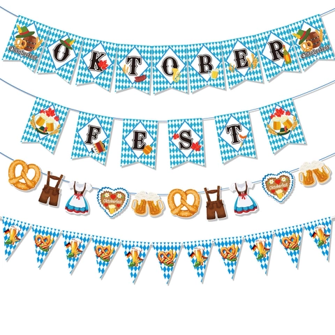 Oktoberfest Banner per Feste Decorazioni Blu Bianco Bavarese Motivo a Diamante Banner Festa della Birra Tedesca Ghirlanda di Carta
