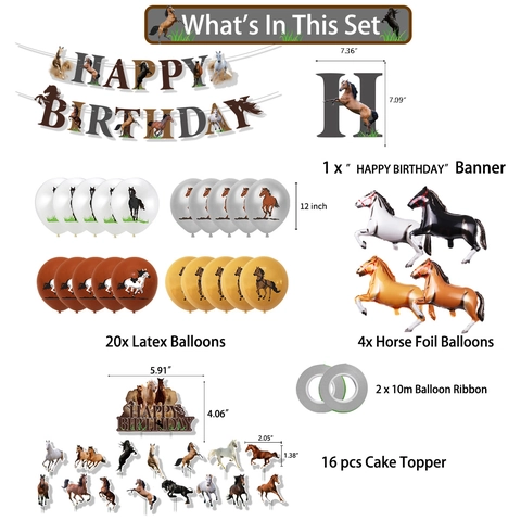 Horse Theme Birthday Party Decoration Latex Balloons Aluminum Film Balloons Banner Cake Toppers For Western Cowboy Party