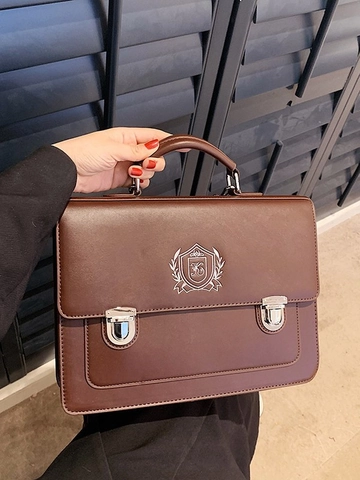Vintage British Preppy Style PU Leather Backpack For Women Embroidered Shield Crest Satchel Bag Multi Functional Handbag