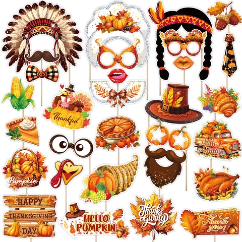 Thanksgiving Foto Requisiten Truthahn Kürbis Ahornblatt Handheld Rahmen Kit Für Herbst Ernte Festliche Party Dekorationen