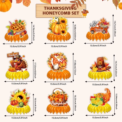 Thanksgiving Honingraat Tafelstukken Kalkoen Pompoen Zonnebloem Herfstoogst Thema 3D Papieren Tafelornamenten Voor Herfstfeest Decoratie