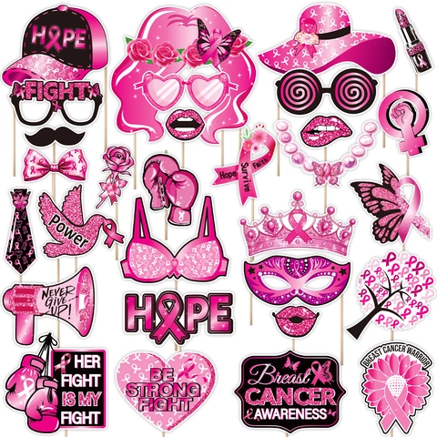 Accessori per Cabina Fotografica per la Consapevolezza del Cancro al Seno Nastro Rosa Tema Lotta Speranza Accessori Portatili per Eventi di Beneficenza