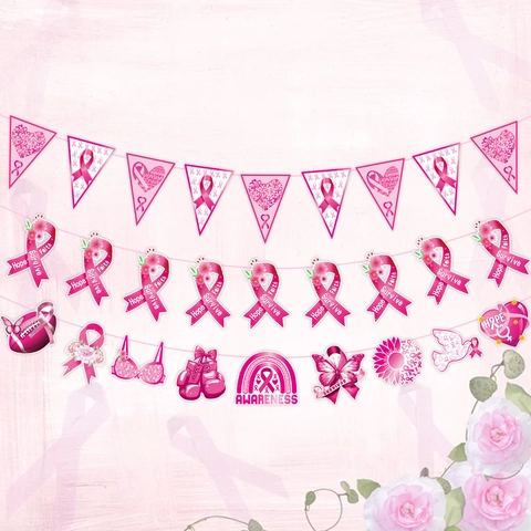 Striscione Consapevolezza Cancro al Seno Nastro Rosa Tema Speranza Fede Sopravvivenza Decorazione Parete Festa