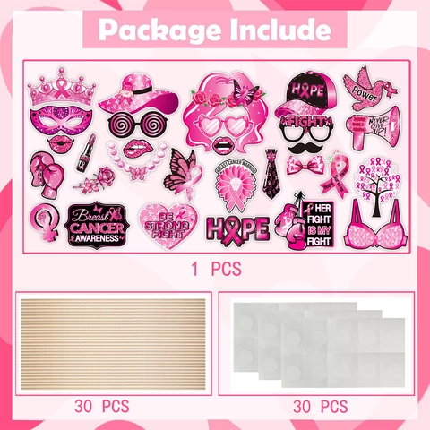 Accessori per Cabina Fotografica per la Consapevolezza del Cancro al Seno Nastro Rosa Tema Lotta Speranza Accessori Portatili per Eventi di Beneficenza
